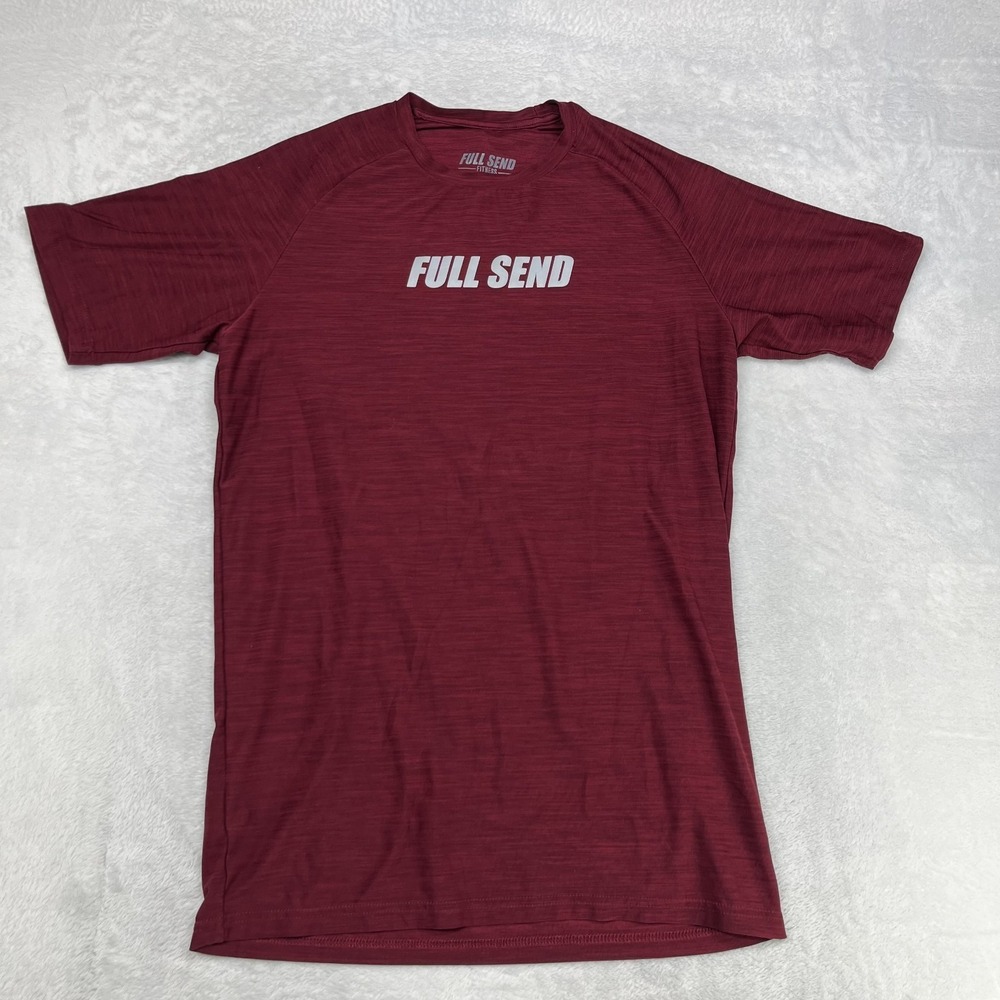 Full Send Fitness T-Shirt Men's Maroon Short Sleeve Stretch Performance - Medium